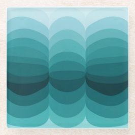 ティール（緑がかった色）カラーブロックジオメトリカーブコースター ガラスコースター