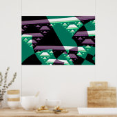 ティール（緑がかった色）カラーモダン抽象芸術フラクタル ポスター (キッチン)
