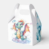 ティール(緑がかった色)カワイドラゴンと風船の誕生日パーティー フェイバーボックス (裏面サイド)