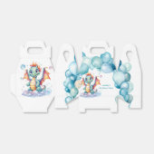ティール(緑がかった色)カワイドラゴンと風船の誕生日パーティー フェイバーボックス (折り畳みなし)