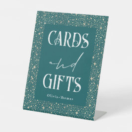 ティール（緑がかった色）カードとギフト結婚ズ 台座サイン