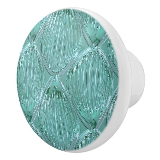 ティール（緑がかった色）ガラスルック抽象芸術パタエレガントーン セラミックノブ (右)