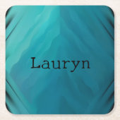 ティール（緑がかった色）ガラス組織 スクエアペーパーコースター (正面)