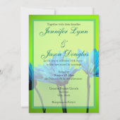 ティール（緑がかった色）ガーベラデイジーオンライムグリーンウェディング招待 招待状 (裏面)