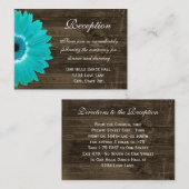 ティール（緑がかった色）ガーベラデイジー結婚式の受付指示カード エンクロージャーカード (正面/裏面)