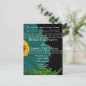 ティール(緑がかった色)ガーベラデイジー結婚式招待状 インビテーションポストカード (スタンド正面)