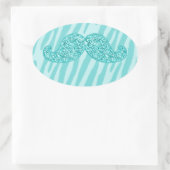 ティール（緑がかった色）ガーリーグリッターヒゲ縞模様 楕円形シール (バッグ)