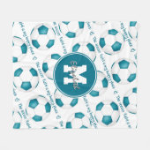 ティール(緑がかった色)ガーリーサッカー場は私の幸せな場所だ フリースブランケット (正面(横))