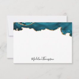 ティール（緑がかった色）ガーリーベルベット瑪瑙のGeodeスクリプトタイポグラフィ2 ノートカード