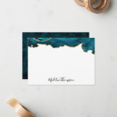 ティール（緑がかった色）ガーリーベルベット瑪瑙のGeodeスクリプトタイポグラフィ2 ノートカード (正面/裏面インサイチュ)