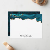 ティール(緑がかった色)ガーリーベルベット瑪瑙Geodeスクリプトタイポグラフィ ノートカード (正面/裏面インサイチュ)