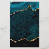 ティール(緑がかった色)ガーリーベルベット瑪瑙Geodeスクリプトタイポグラフィ 便箋 (裏面)