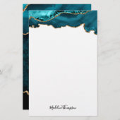 ティール(緑がかった色)ガーリーベルベット瑪瑙Geodeスクリプトタイポグラフィ 便箋 (正面/裏面)