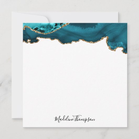 ティール（緑がかった色）ガーリーベルベットAGATEゲードスクリプトスクエア ノートカード (正面)