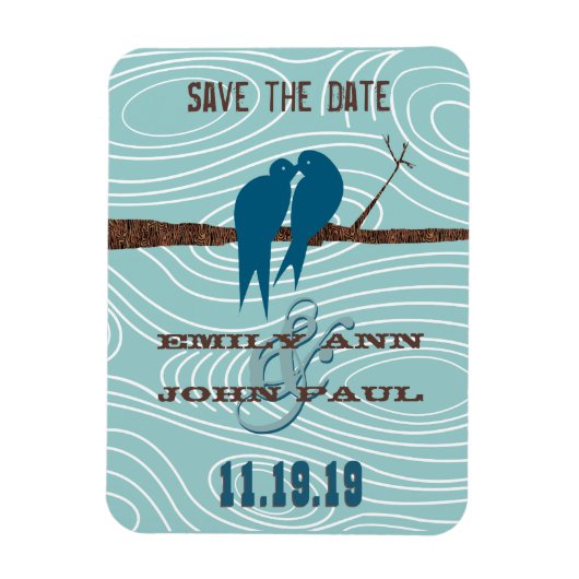 ティール（緑がかった色）キスをするかわいい愛鳥が木に座る|過去記事 マグネット (縦)