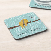ティール(緑がかった色)キスをするかわいい愛鳥が鳥のかご座に コースター (左側)