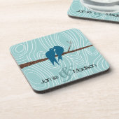 ティール(緑がかった色)キスをするかわいい愛鳥が鳥のかご座に コースター (左側)