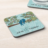 ティール（緑がかった色）キスをするかわいい愛鳥が鳥のかご座に コースター (左側)