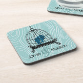 ティール（緑がかった色）キスをするかわいい愛鳥が鳥のかご座に コースター (左側)