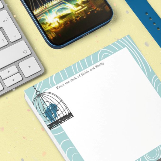 ティール(緑がかった色)キスをするラブバードくず帳ページまたは工芸品 ノートパッド