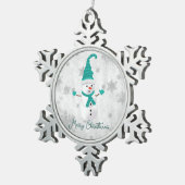 ティール(緑がかった色)キュート雪だるまホリデーオーナメント スノーフレークピューターオーナメント (右)