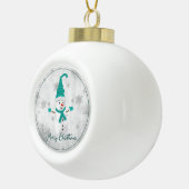 ティール（緑がかった色）キュート雪だるまホリデーオーナメント セラミックボールオーナメント (右)