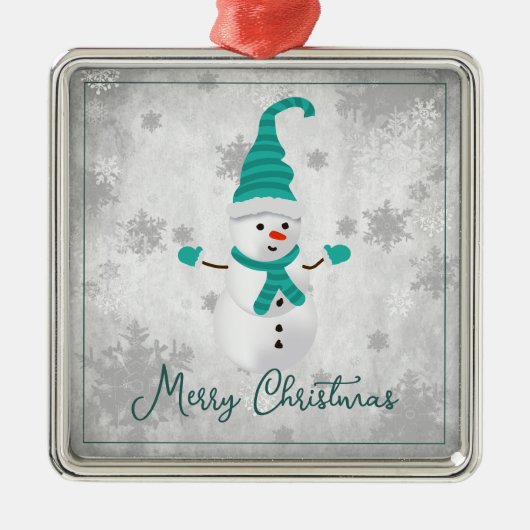 ティール(緑がかった色)キュート雪だるまホリデーオーナメント メタルオーナメント (正面)