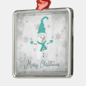 ティール(緑がかった色)キュート雪だるまホリデーオーナメント メタルオーナメント (左)