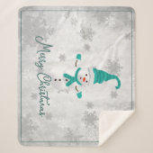 ティール(緑がかった色)キュート雪だるまホリデーシェルパブランケット シェルパブランケット (正面)