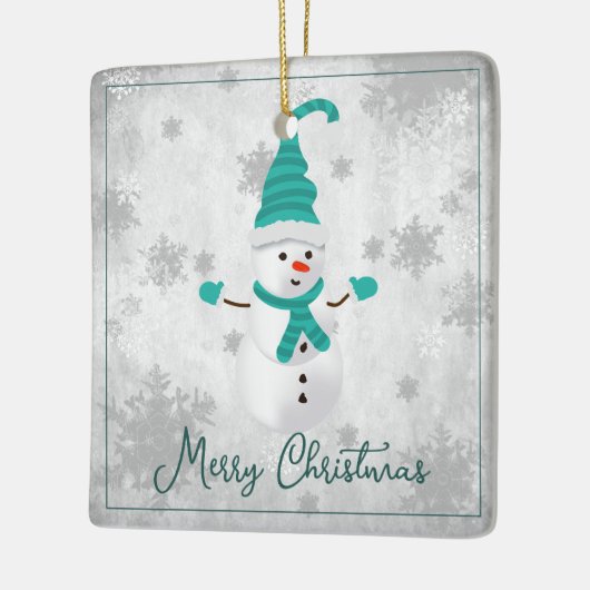 ティール(緑がかった色)キュート雪だるまホリデーセラミックオーナメント セラミックオーナメント (左)