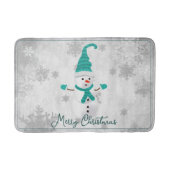 ティール(緑がかった色)キュート雪だるまホリデーバスマット バスマット (正面)