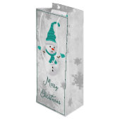 ティール(緑がかった色)キュート雪だるまホリデーワイン抱き枕 ワインギフトバッグ (裏面アングル)