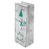 ティール(緑がかった色)キュート雪だるまホリデーワイン抱き枕 ワインギフトバッグ (正面アングル)