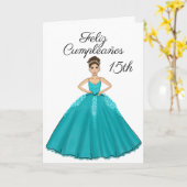 ティール(緑がかった色)キンセアニェラスペインのファッション15誕生日カード カード (黄色い花)