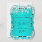 ティール(緑がかった色)キンセアニェラ15thウィンターワンダーランドシルバー 招待状 (裏面)