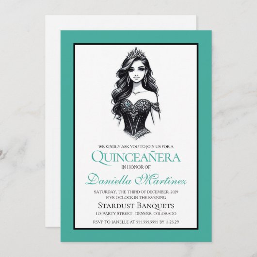 ティール(緑がかった色)キンセアニラガール 招待状 (正面/裏面)