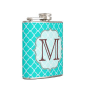 ティール(緑がかった色)クォーターフォイルモノグラムイニシャルウイスキーフラスコ フラスク (右)