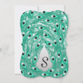 ティール（緑がかった色）クジャクの羽（白から灰色） 招待状 (裏面)