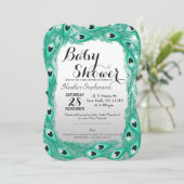 ティール（緑がかった色）クジャクの羽（白から灰色） 招待状 (スタンド正面)