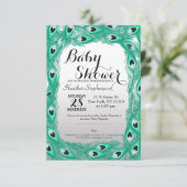 ティール(緑がかった色)クジャクの羽(白から灰色) 招待状 (スタンド正面)