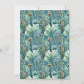 ティール(緑がかった色)クジャックトロピカルフラワーバタフライ結婚ズ 招待状 (裏面)