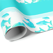 ティール(緑がかった色)クジラ海シーライフキッズ ラッピングペーパー (ロールコーナー)