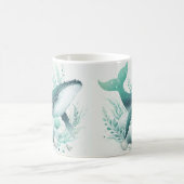 ティール(緑がかった色)クジラ海海洋生物 コーヒーマグカップ (中央)