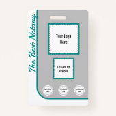 ティール(緑がかった色)クラシックスタイル公証人パブリックIDバッジQRコード バッジ (裏面)