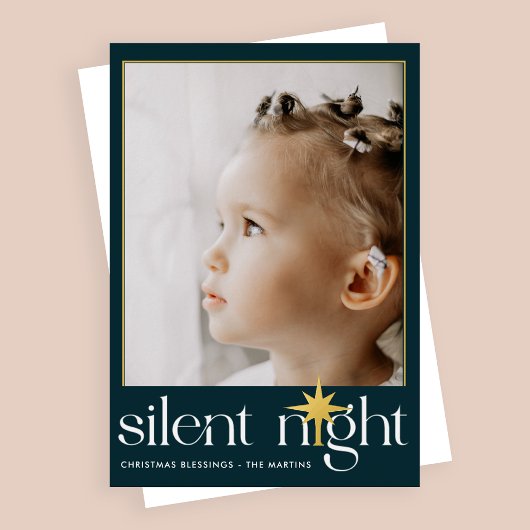 ティール(緑がかった色)クラシックナイトク静かリスマススター写真 箔シーズンカード