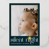 ティール(緑がかった色)クラシックナイトク静かリスマススター写真 箔シーズンカード (正面)