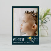 ティール(緑がかった色)クラシックナイトク静かリスマススター写真 箔シーズンカード (立ち正面)