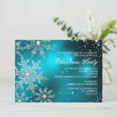 ティール（緑がかった色）クリスタルスノーフレーククリスマスディナーパーティー 招待状 (スタンド正面)