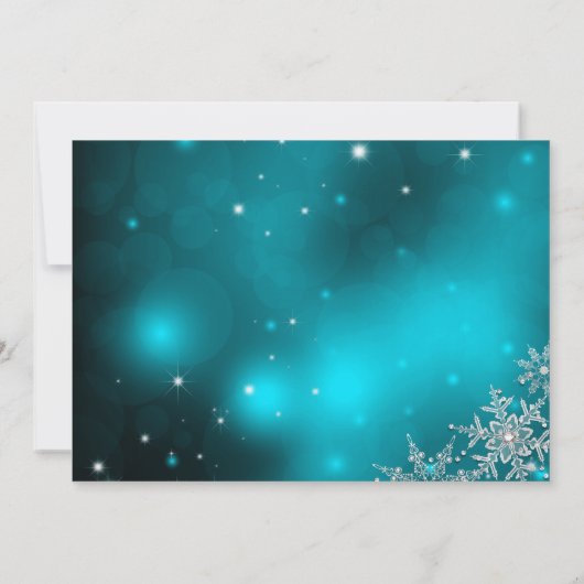 ティール(緑がかった色)クリスタルスノーフレーククリスマスディナーパーティー 招待状 (裏面)