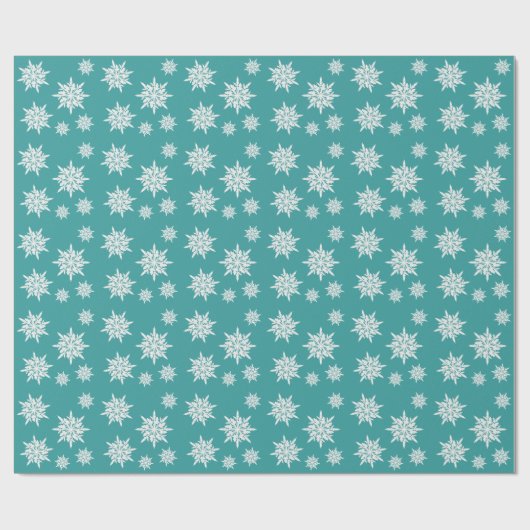 ティール(緑がかった色)クリスタルスノーフレークスクリスマスラッピングペーパー ラッピングペーパー (フラット)